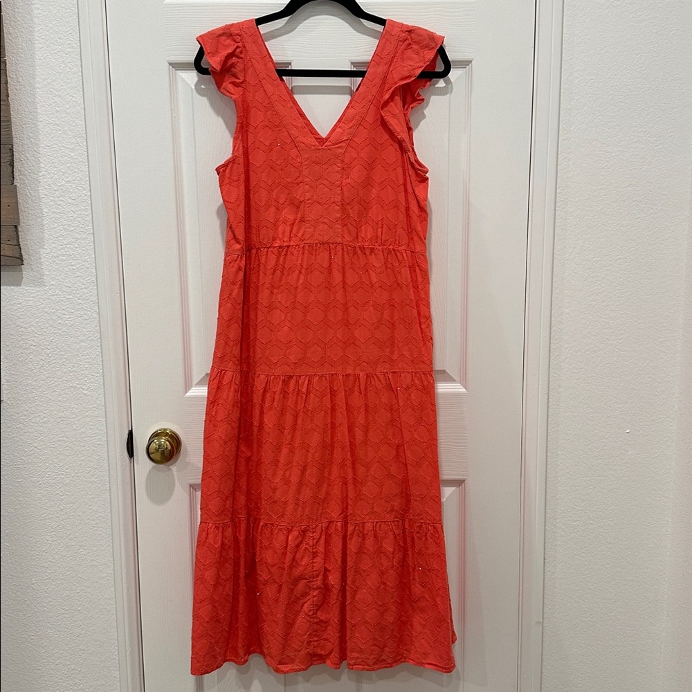 LOFT Orange Sleeveless Dress with Gold Threading